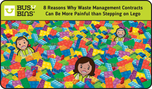 8 Reasons Why Waste Management Contracts Can Be More Painful than Stepping on Lego. An image of our three Busy Bins characters in a