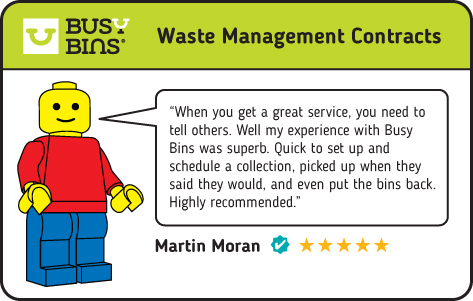 8 Reasons Why Waste Management Contracts can be More Painful than Stepping on Lego. An image of a Lego Bin Man as a