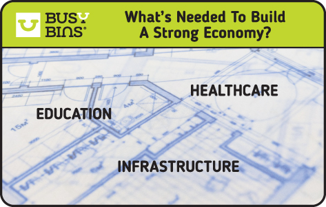 Why Inequality in Society is Bad for Business. What's Needed to Build a Strong Economy Title. A blueprint of a building under construction, with elements like